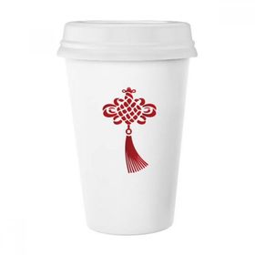 Dıythinker 350 ml Kırmızı Çin Düğümü Güvenlik Deseni Klasik Kupa Beyaz Çömlekçilik Seramik Kupa