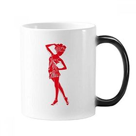 Dıythinker 350 ml Kırmızı Dolgun Güzel Kız Renk Değiştiren Kupa