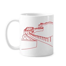 Dıythinker 350 ml Kırmızı Harika Duvar Deseni Çin Klasik Beyaz Çömlekçilik Seramik Saplı Kupa