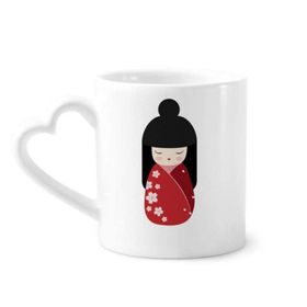 Dıythinker 350 ml Kırmızı Kimono Sakura Japon Kupaları Seramik Kupa