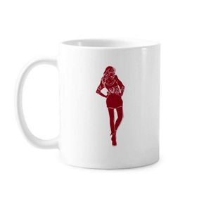 Dıythinker 350 ml Kırmızı Moda Güzellik Kadın Klasik Kupa Beyaz Çömlekçilik Seramik Kupa