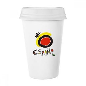 Dıythinker 350 ml Kırmızı Sarı Güneş Işığı Espanol Klasik Kupa Beyaz Çömlekçilik Seramik Kupa