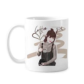 Dıythinker 350 ml Kız Figür Sanat Tasarım İllüstrasyon Klasik Beyaz Çömlek Seramik Saplı Kupa