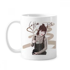 Dıythinker 350 ml Kız Figür Sanat Tasarım İllüstrasyon Klasik Beyaz Çömlek Seramik Saplı Kupa