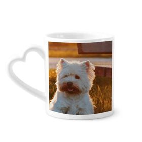 Dıythinker 350 ml Köpek Beyaz Hayvan Yalnız Gece Kupaları Seramik Kupa