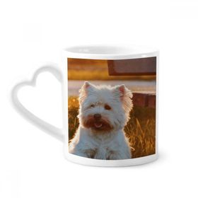 Dıythinker 350 ml Köpek Beyaz Hayvan Yalnız Gece Kupaları Seramik Kupa