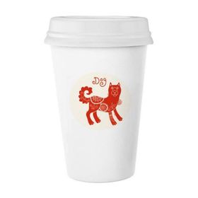Dıythinker 350 ml Köpek Yılı Hayvan Çin Zodyak Kırmızı Klasik Kupa Beyaz Çömlekçilik Seramik Kupa
