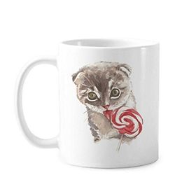 Dıythinker 350 ml Küçük Kedi Lolipop Suluboya Koruyucu Hayvan Evcil Hayvan Sevgili Klasik Kupa