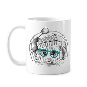 Dıythinker 350 ml Kulaklık Yünlü Şapka Beyaz Kedi Koruyucu Hayvan Evcil Hayvan Sevgili Klasik Kupa