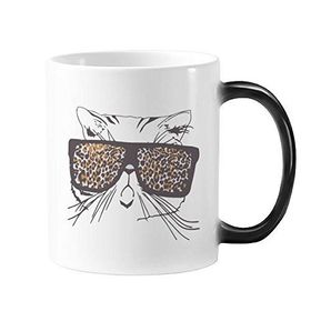 Dıythinker 350 ml Leopar Baskı Güneş Gözlüğü Kedi Kafası Hayvan Hayvan Hayvan Sevgili Değişen Renk Kupa