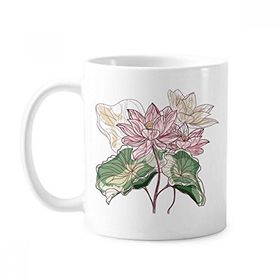 Dıythinker 350 ml Lotus Çiçeği Lotus Kökü Suluboya Bitki Klasik Beyaz Çömlekçilik Seramik Saplı Kupa