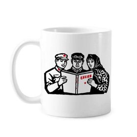 Dıythinker 350 ml Mao Zedong Anthology Çin Asker Klasik Beyaz Çömlek Seramik Saplı Kupa