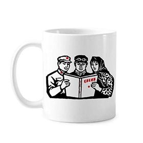 Dıythinker 350 ml Mao Zedong Anthology Çin Asker Klasik Beyaz Çömlek Seramik Saplı Kupa