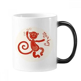 Dıythinker 350 ml Maymun Yılı Hayvan Çin Zodyak Kırmızı Değişen Renk Kupa