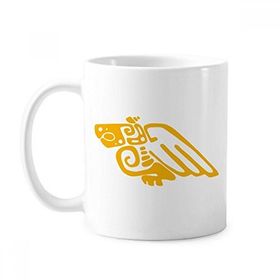 Dıythinker 350 ml Meksika Totems Meksika Kartalı Antik Medeniyet Klasik Beyaz Çömlek Seramik Saplı Kupa