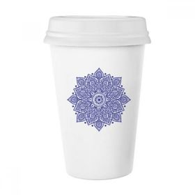 Dıythinker 350 ml Menekşe Dekoratif Klasik Çiçek Desenli Klasik Beyaz Çömlek Seramik Kupa