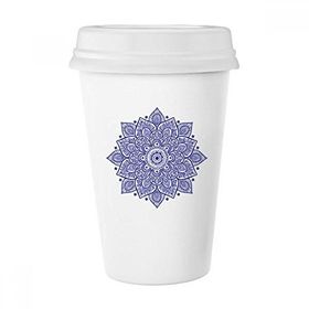 Dıythinker 350 ml Menekşe Dekoratif Klasik Çiçek Desenli Klasik Beyaz Çömlek Seramik Kupa