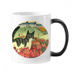 Dıythinker 350 ml Miaoji Boyama Suluboya Kedi Çiçekleri Şehir Değiştiren Renk Kupa