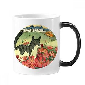 Dıythinker 350 ml Miaoji Boyama Suluboya Kedi Çiçekleri Şehir Değiştiren Renk Kupa