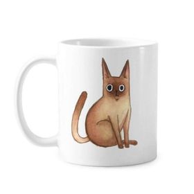 Dıythinker 350 ml Miaoji Boyama Suluboya Kedi Siyam Klasik Beyaz Çömlek Seramik Saplı Kupa