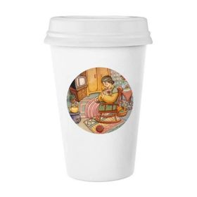 Dıythinker 350 ml Miaoji Boyama Suluboya Kedi Yünü Büyükanne Klasik Kupa