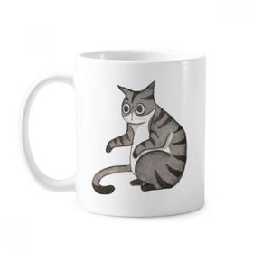 Dıythinker 350 ml Miaoji Resim Ejderha Li Suluboya Kedi Klasik Beyaz Çömlek Seramik Saplı Kupa