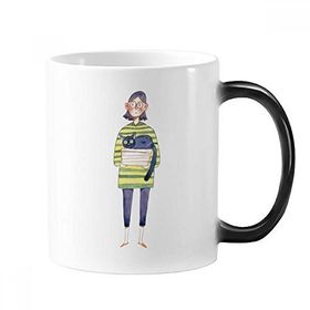Dıythinker 350 ml Miaoji Resim Kedi Meganekko Kız Renk Değiştiren Kupa