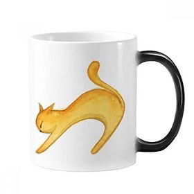 Dıythinker 350 ml Miaoji Resim Turuncu Kedi Suluboya Değişen Renk Kupa