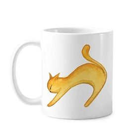 Dıythinker 350 ml Miaoji Resim Turuncu Kedi Suluboya Klasik Beyaz Çömlekçilik Seramik Saplı Kupa