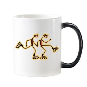 Dıythinker 350 ml Mısır Kültürü Kırmızı Sarı Figür Paten Totem Soyut Komik İllüstrasyon Desen Renk Kupa Kupa