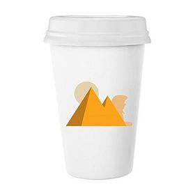 Dıythinker 350 ml Mısır Kültürü Sarı Sfenks Piramitleri Güneş Soyut İllüstrasyon Desen Klasik Kupa