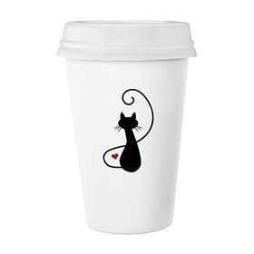 Dıythinker 350 ml Miyav Kalp Şekilli Kedi Figürü Sihouette Protect Animal Pet Lover Klasik Beyaz Çömlek Seramik Kupa