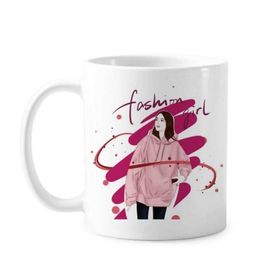 Dıythinker 350 ml Moda Kız Figür Sanat Tasarım İllüstrasyon Klasik Kupa