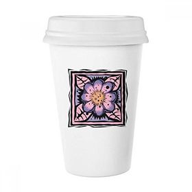 Dıythinker 350 ml Mor Çiçek Meksika Kültürü Elemanı Oyma Klasik Beyaz Çömlek Seramik Kupa