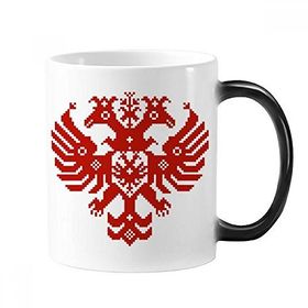 Dıythinker 350 ml Mozaik Tarzı Kırmızı Rusya Ulusal Amblemi Çift Başlı Kartal Değiştirme Isıya Duyarlı Değişen Renk Kupa