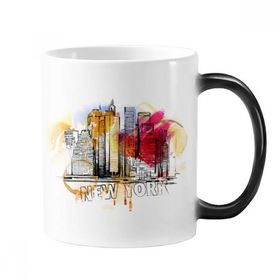 Dıythinker 350 ml New York City America Amerika Birleşik Devletleri El Çizimi Değişen Renk Kupa