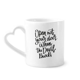Dıythinker 350 ml Open Not Your Door When the Devil Knocks Kupaları Seramik Kupa