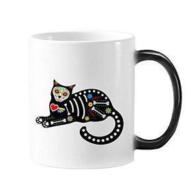 Dıythinker 350 ml Oturur Siyah Kedi Kemik Kalp Cadılar Bayramı Korku Atmosfer Değişen Renk Kupa