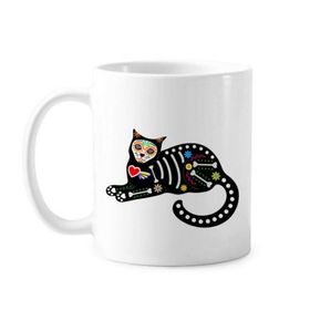 Dıythinker 350 ml Oturur Siyah Kedi Kemik Kalp Cadılar Bayramı Korku Atmosfer Klasik Kupa