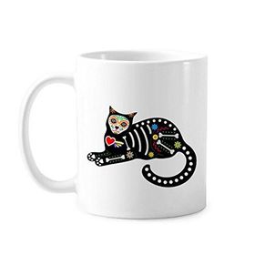 Dıythinker 350 ml Oturur Siyah Kedi Kemik Kalp Cadılar Bayramı Korku Atmosfer Klasik Kupa