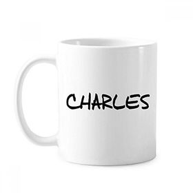 Dıythinker 350 ml Özel El Yazısı İngilizce İsim Charles Klasik Beyaz Çömlekçilik Seramik Kupa