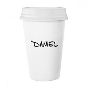 Dıythinker 350 ml Özel El Yazısı İngilizce İsim Danıel Klasik Beyaz Çömlek Seramik Kupa
