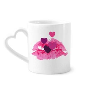Dıythinker 350 ml Pembe Dudak Kalpler Sevgililer Günü Kupaları Seramik Kupa