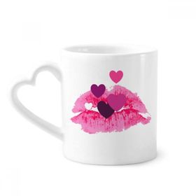 Dıythinker 350 ml Pembe Dudak Kalpler Sevgililer Günü Kupaları Seramik Kupa