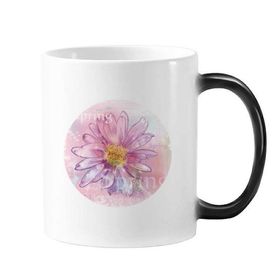 Dıythinker 350 ml Pembe Suluboya Krizantem Çiçek Bitki Değişen Renk Kupa