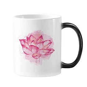 Dıythinker 350 ml Pembe Suluboya Lotus Çiçeği Bitki Değişen Renk Değiştiren Isıya Duyarlı Saplı Kupa