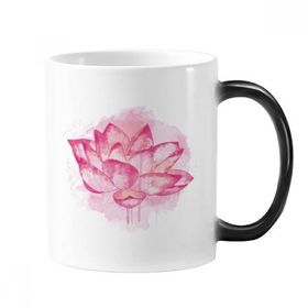 Dıythinker 350 ml Pembe Suluboya Lotus Çiçeği Bitki Değişen Renk Değiştiren Isıya Duyarlı Saplı Kupa