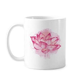 Dıythinker 350 ml Pembe Suluboya Lotus Çiçeği Bitki Klasik Kupa Beyaz Çömlekçilik Seramik Kupa