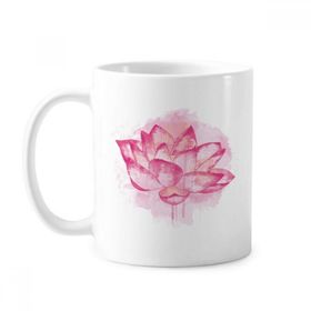 Dıythinker 350 ml Pembe Suluboya Lotus Çiçeği Bitki Klasik Kupa Beyaz Çömlekçilik Seramik Kupa