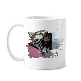 Dıythinker 350 ml Plaj Dalgası Ellie Yao Deniz Pavurya Boya Fırçası Kupa Beyaz Seramik Kupa